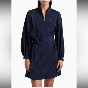Figue Izzie Floral Jacquard Mini dress Long Sleeve S‎ Festive Preppy Career Blue